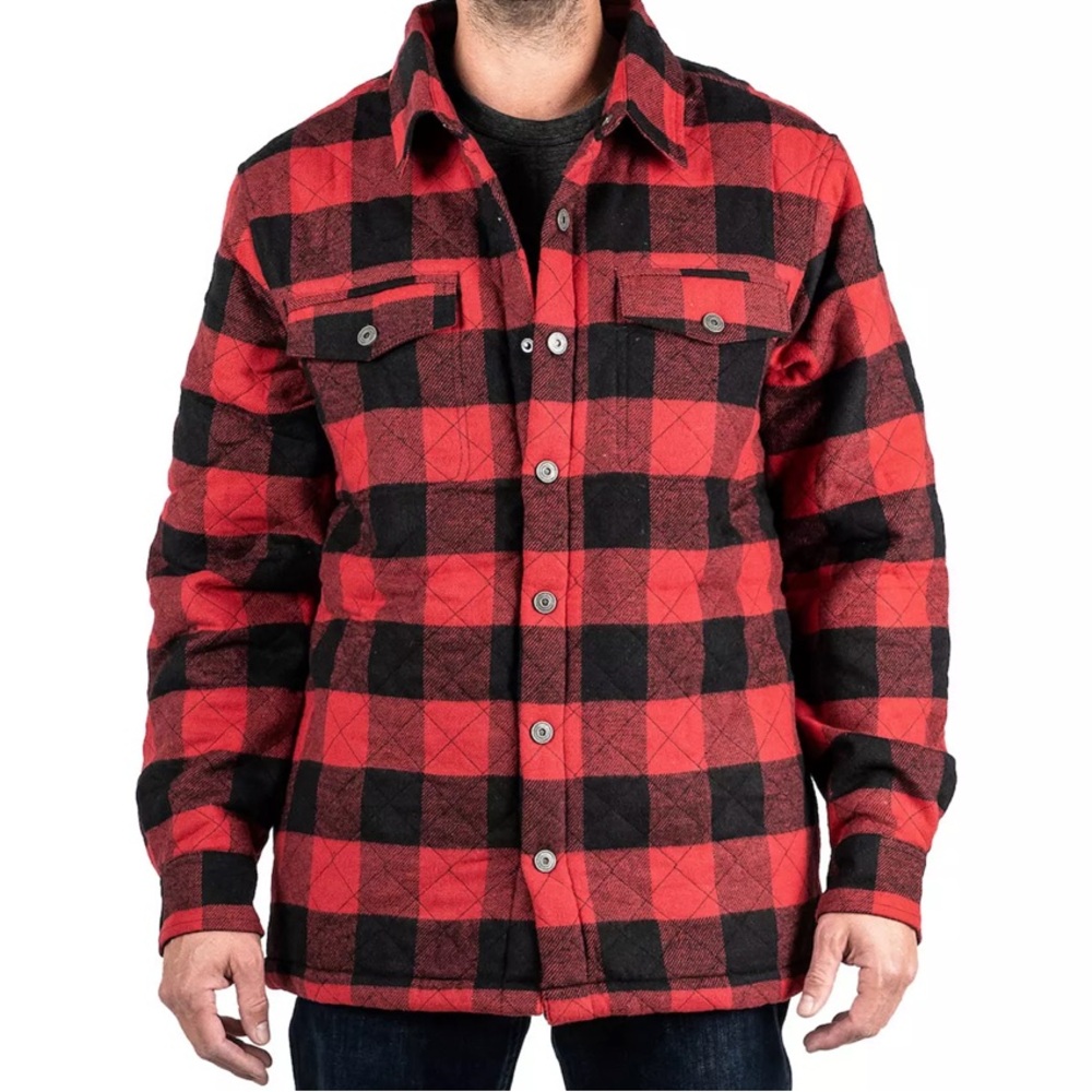 Trails End Men’s Shacket Medium Red Black Flannel Lined w Pockets Shirt Jacket